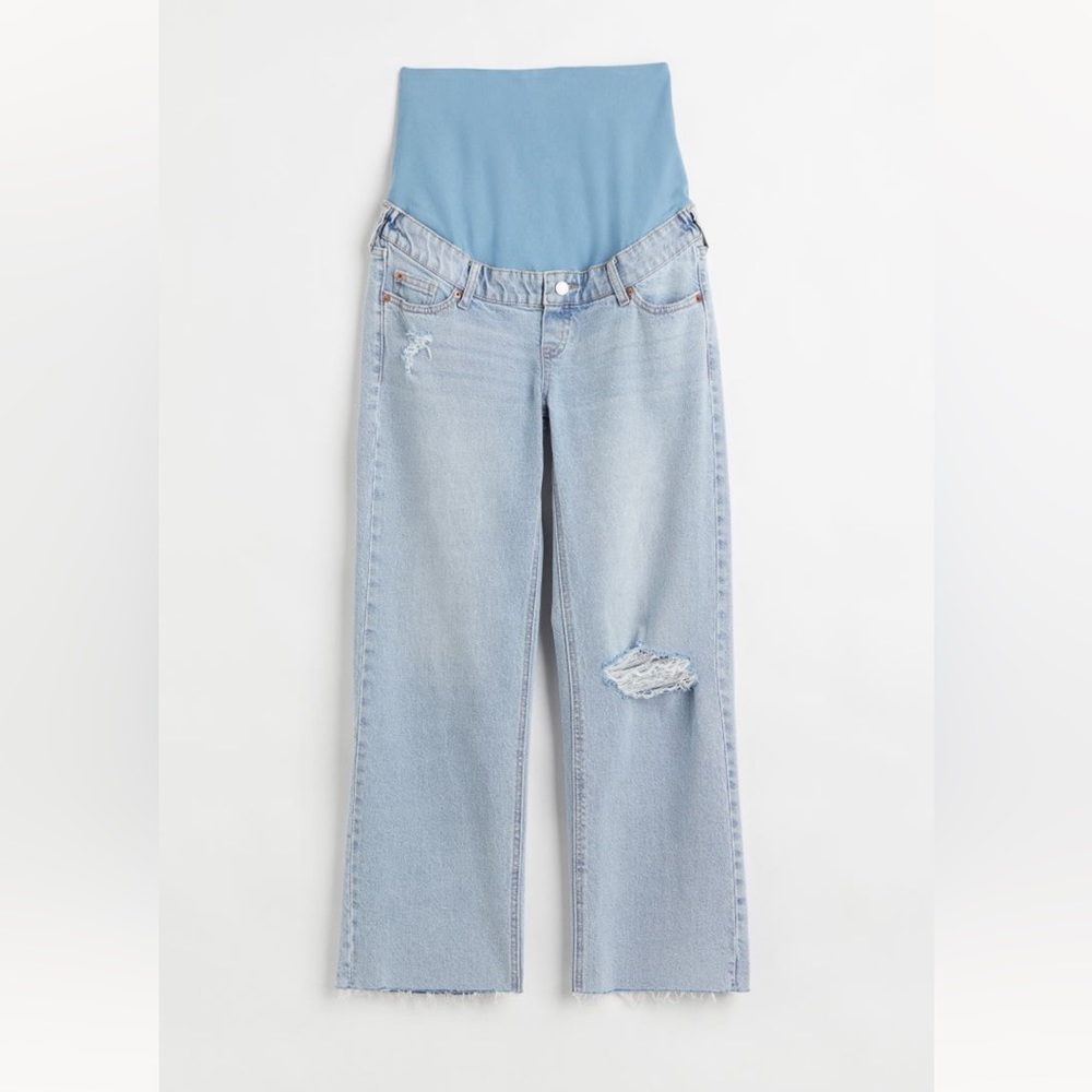 Maternity light blue wide leg flare ripped jeans